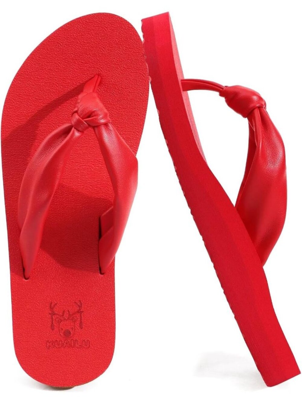 Women's Red Faux Leather Summer Flip Flops With Arch Support Outdoor Slippers